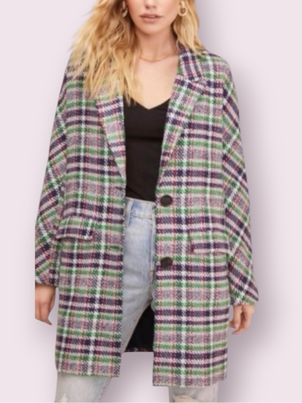 ASTR The Label Keller Plaid Wool Blend Coat Plaid Size Medium